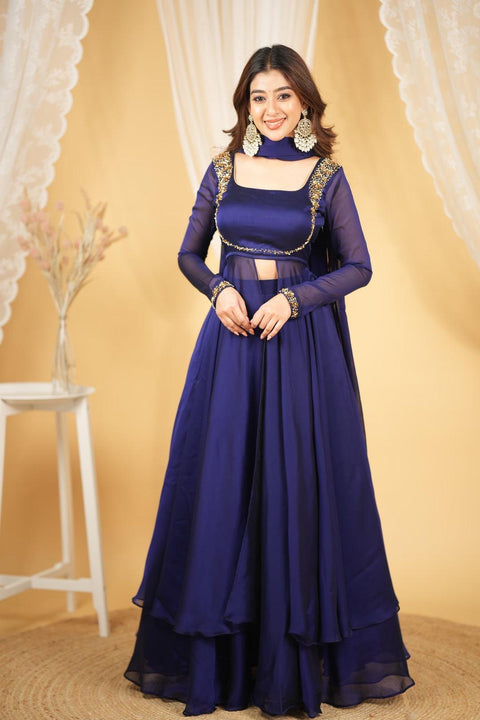 Launching New Designer Party Wear Look Gown Dupatta and Fully Stiched Bottom