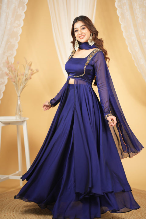Launching New Designer Party Wear Look Gown Dupatta and Fully Stiched Bottom