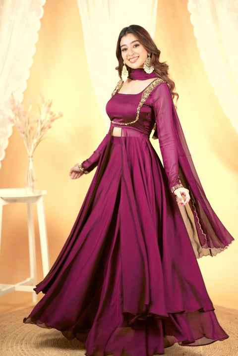 Launching New Designer Party Wear Look Gown Dupatta and Fully Stiched Bottom