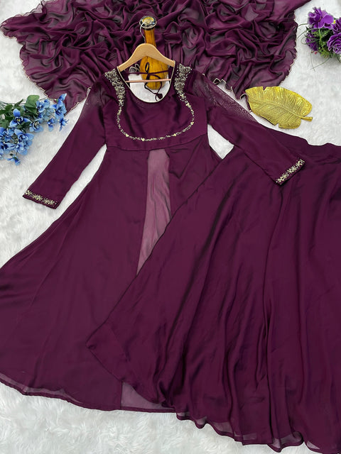Launching New Designer Party Wear Look Gown Dupatta and Fully Stiched Bottom