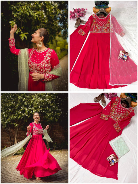 new stylish embroidery choli work gown with dupatta
