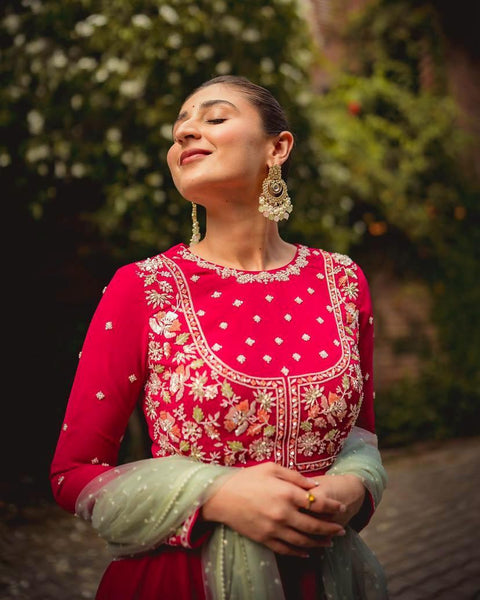 new stylish embroidery choli work gown with dupatta