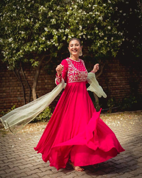 new stylish embroidery choli work gown with dupatta