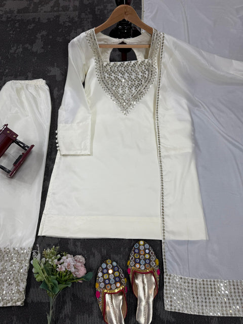 Designer White Farshi Shalwar Kameez Suit Heavy Eid Edit Punjabi Patiala Suit