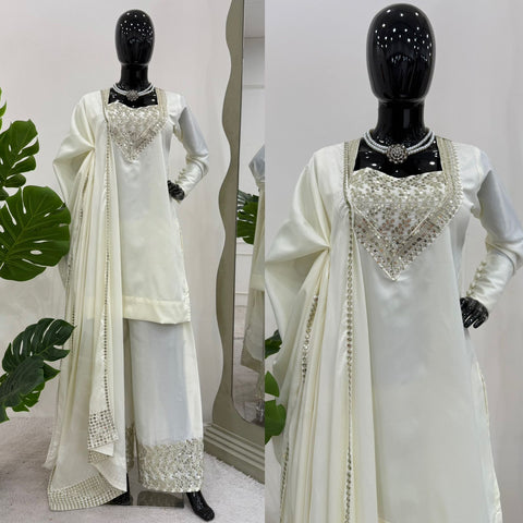 Designer White Farshi Shalwar Kameez Suit Heavy Eid Edit Punjabi Patiala Suit