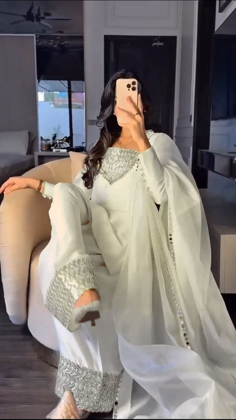 Designer White Farshi Shalwar Kameez Suit Heavy Eid Edit Punjabi Patiala Suit