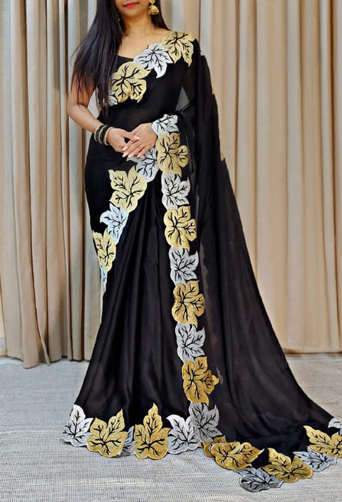 Designer georgette aari work border saree with sequance work blouse
