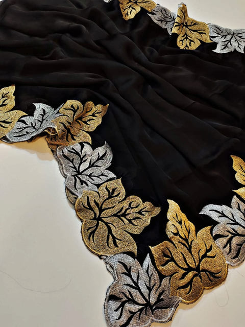 Designer georgette aari work border saree with sequance work blouse