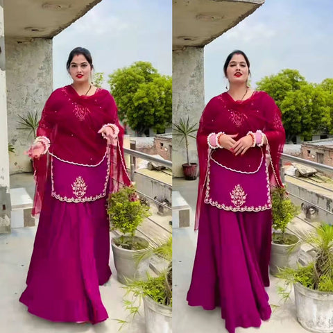 Designer Party Wear Look Top , Sharara Plazzo and Dupatta