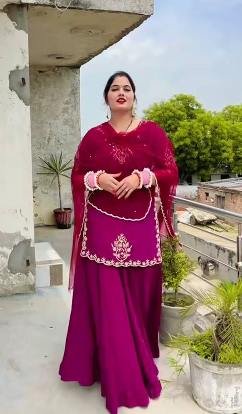 Designer Party Wear Look Top , Sharara Plazzo and Dupatta