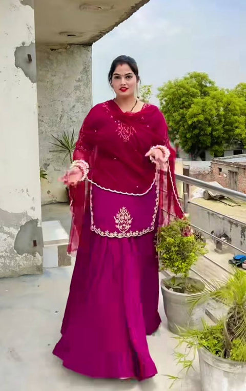 Designer Party Wear Look Top , Sharara Plazzo and Dupatta