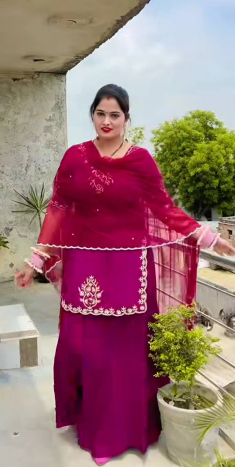 Designer Party Wear Look Top , Sharara Plazzo and Dupatta