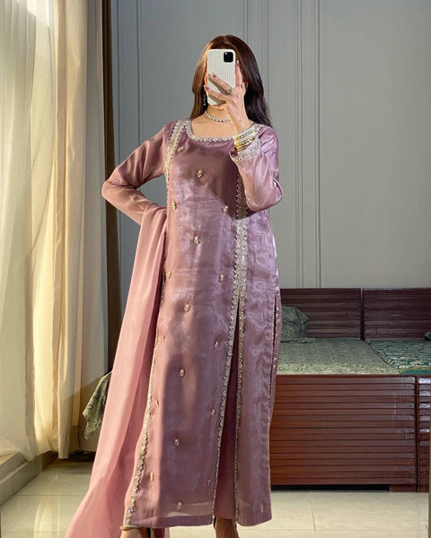 Design Silk Blend Floral Embroidered Regular Kurti plazzo & dupatta