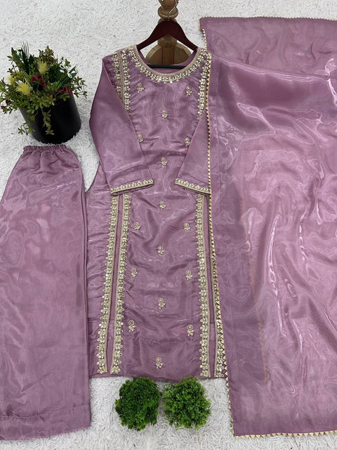 Design Silk Blend Floral Embroidered Regular Kurti plazzo & dupatta