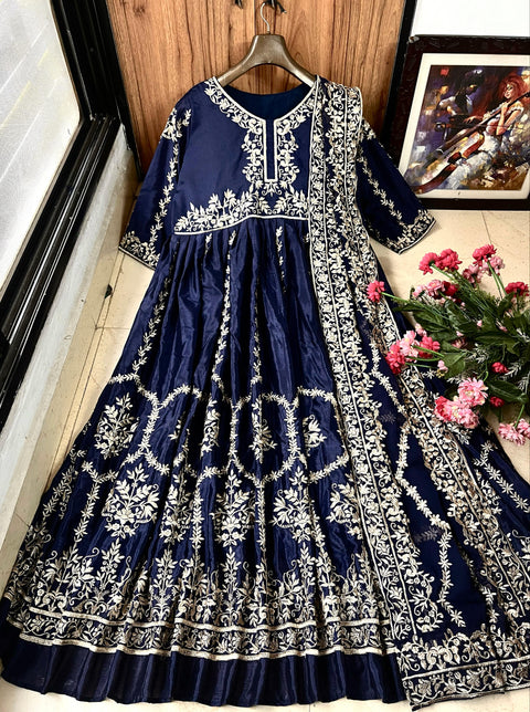 New Designer Collection in Pure Chinnon With Heavy Embroidery Stitched Ready to wear