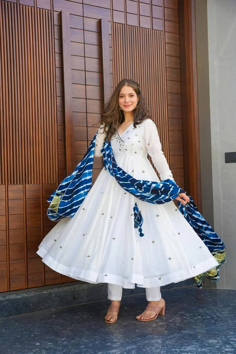 Women's White Georgette Party Wear Anarkali Suit
