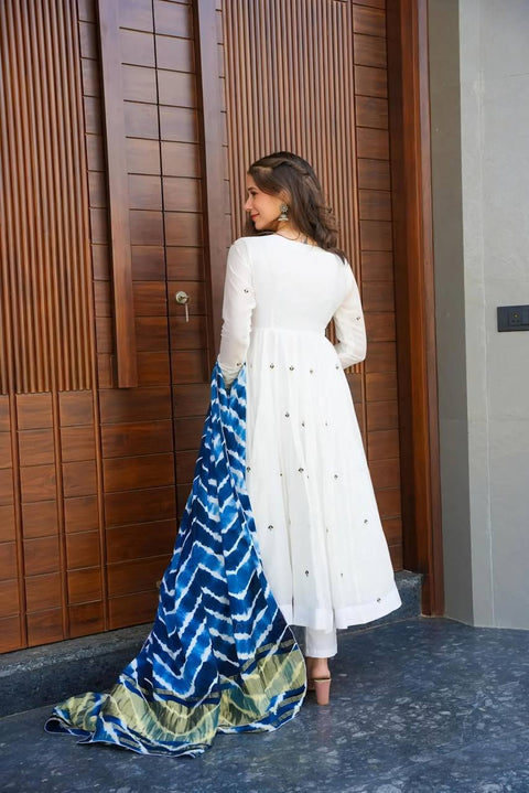 Women's White Georgette Party Wear Anarkali Suit