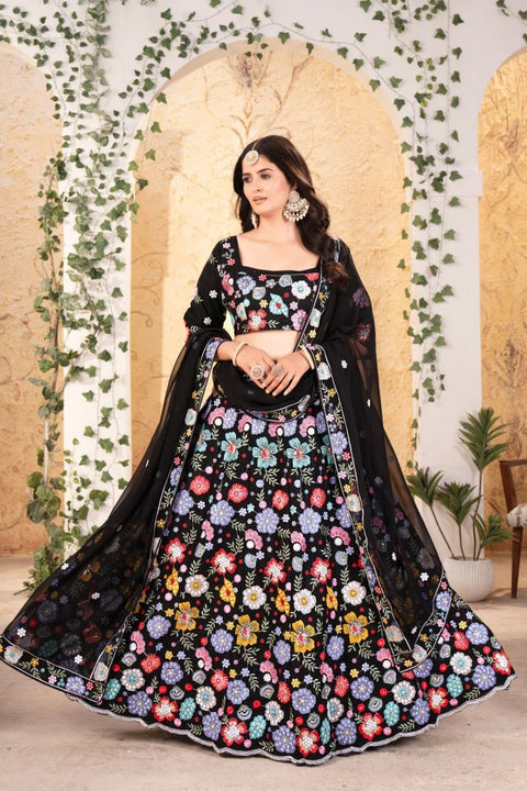 Georgette Heavy Embroidery And Mirror Work Festival Wear Lehenga Choli