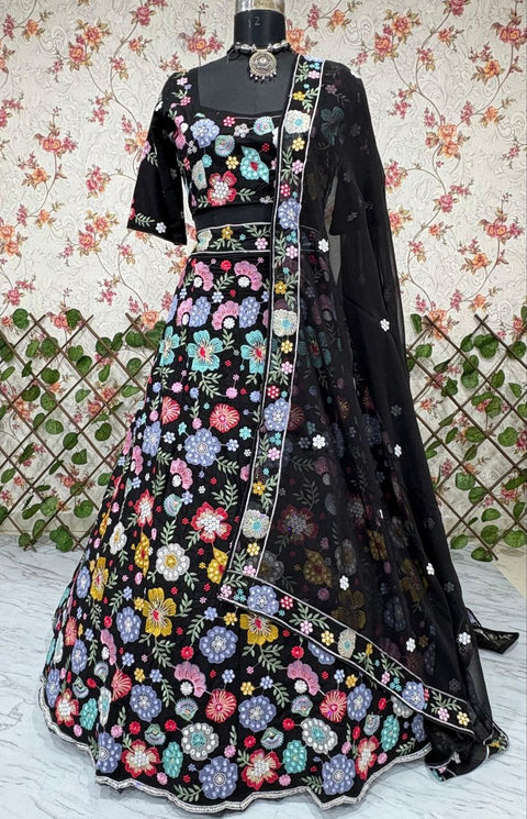 Georgette Heavy Embroidery And Mirror Work Festival Wear Lehenga Choli