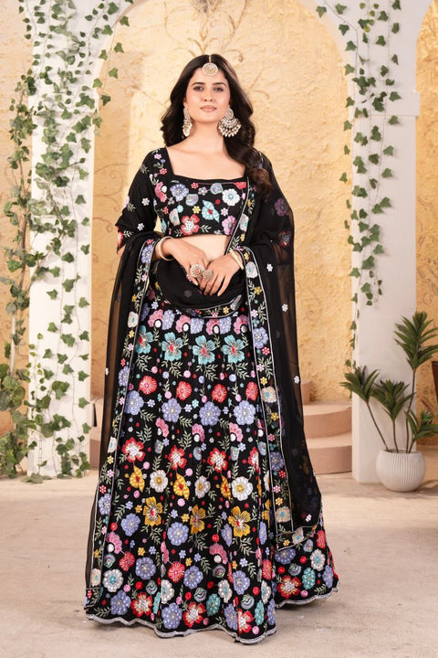 Georgette Heavy Embroidery And Mirror Work Festival Wear Lehenga Choli