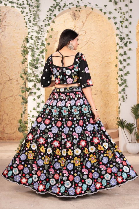 Georgette Heavy Embroidery And Mirror Work Festival Wear Lehenga Choli