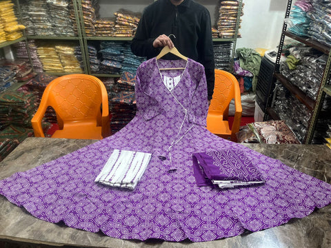 Chiffon Bandhani Printed Anarkali Gown with Dupptta