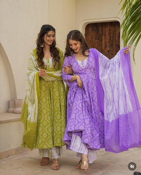 Chiffon Bandhani Printed Anarkali Gown with Dupptta