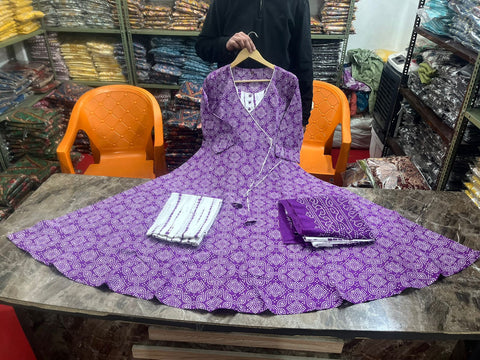 Chiffon Bandhani Printed Anarkali Gown with Dupptta