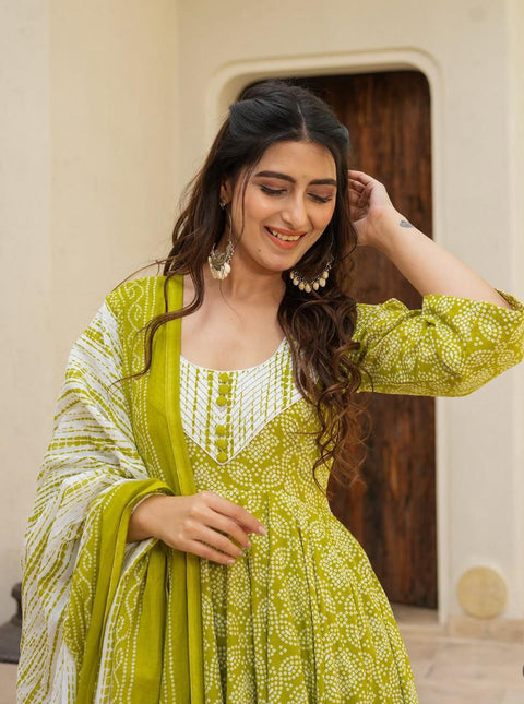 Chiffon Bandhani Printed Anarkali Gown with Dupptta