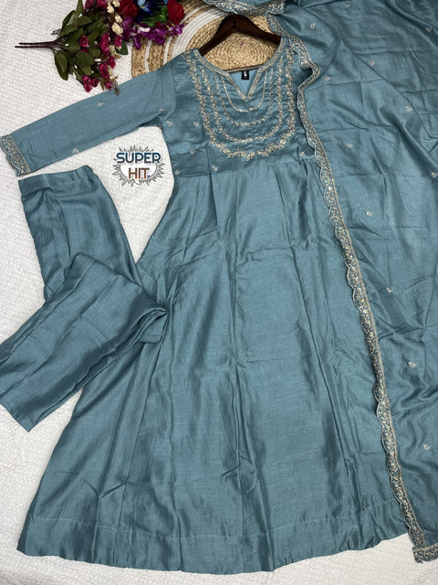 FANCY GEORGETTE SEQUENCE EMBROIDERED WORK TOP AND PENT WITH DUPATTA