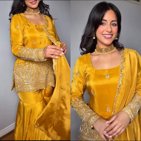 Heavy Georgette With Heavy Embroidery Work with Rivet Work Dupatta