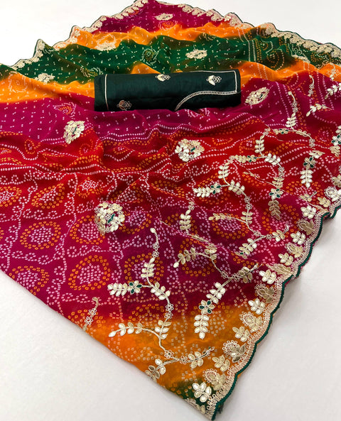 Beautiful heavy embroidery work Bandhani saree