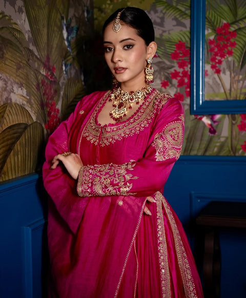 Calmna Pink Saiba Rani Angular Gotapatti Suit