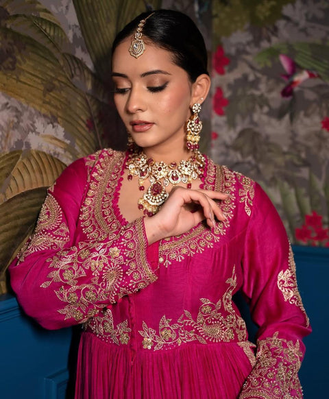 Calmna Pink Saiba Rani Angular Gotapatti Suit