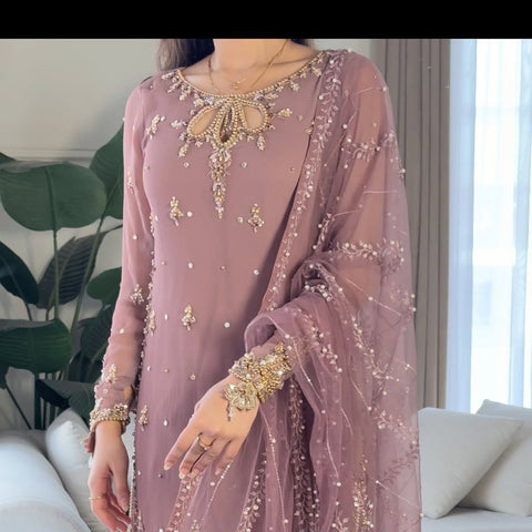 NEW DESIGNER PARTE WEAR LOOK PURE Fox Georgette TOP PALAZZO AND Dupatta