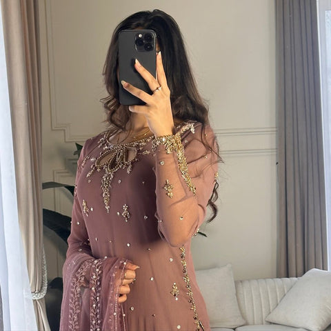 NEW DESIGNER PARTE WEAR LOOK PURE Fox Georgette TOP PALAZZO AND Dupatta