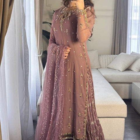NEW DESIGNER PARTE WEAR LOOK PURE Fox Georgette TOP PALAZZO AND Dupatta