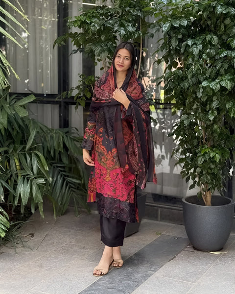 Fully Stitched Chinon Gown Pant And Dupatta With Embroidery Work