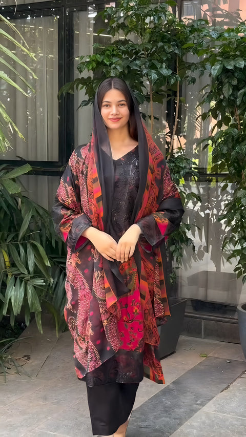 Fully Stitched Chinon Gown Pant And Dupatta With Embroidery Work