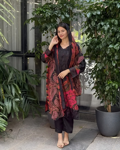 Fully Stitched Chinon Gown Pant And Dupatta With Embroidery Work