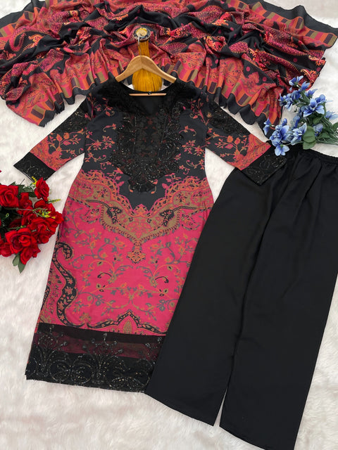 Fully Stitched Chinon Gown Pant And Dupatta With Embroidery Work