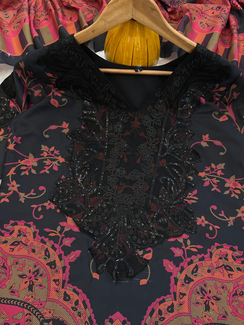 Fully Stitched Chinon Gown Pant And Dupatta With Embroidery Work