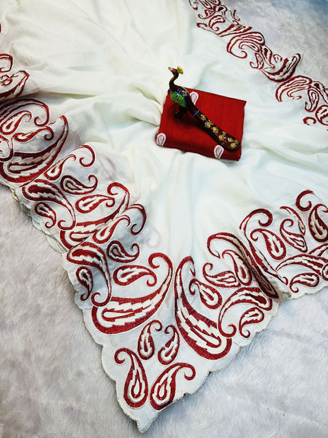 Designer Pure Soft VICHITRA Silk Saree with amazing Multi Thread Embroidery work