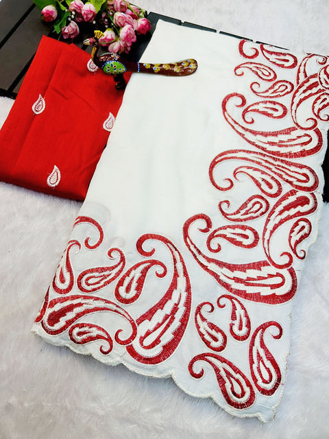 Designer Pure Soft VICHITRA Silk Saree with amazing Multi Thread Embroidery work