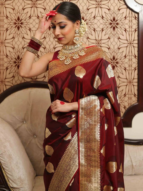 Beautiful Art Silk Jacquard Border Saree With fullystitched Running Blouse