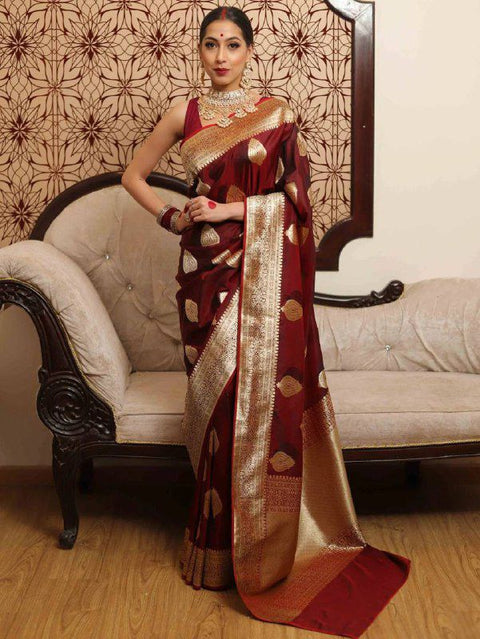 Beautiful Art Silk Jacquard Border Saree With fullystitched Running Blouse