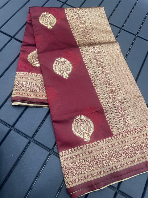 Beautiful Art Silk Jacquard Border Saree With fullystitched Running Blouse