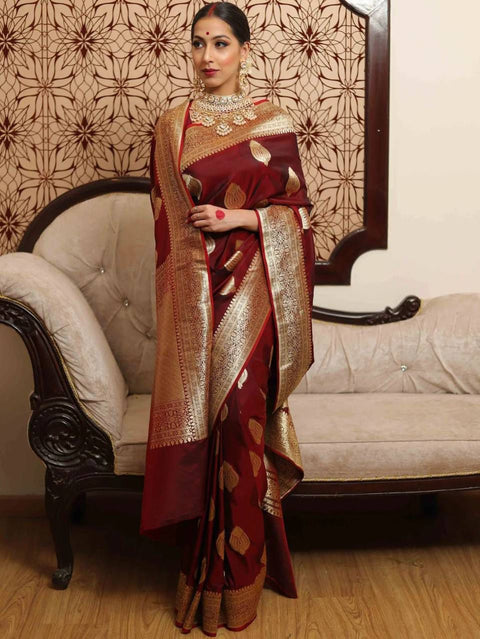 Beautiful Art Silk Jacquard Border Saree With fullystitched Running Blouse
