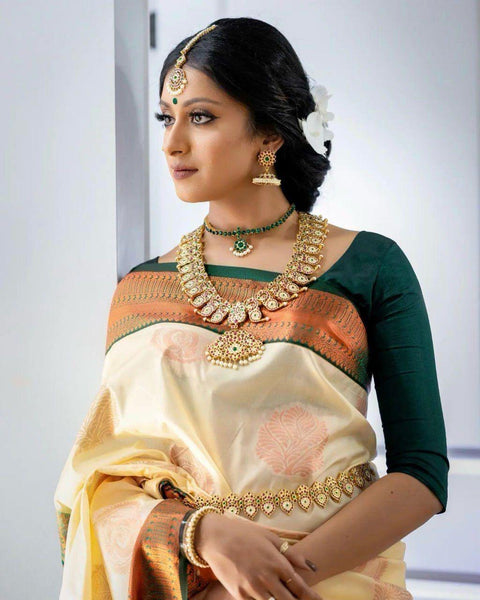 Jacqard Banarasi silk Saree Whit Blouse