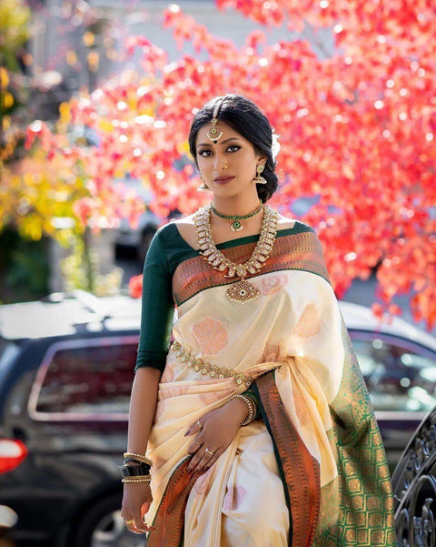 Jacqard Banarasi silk Saree Whit Blouse